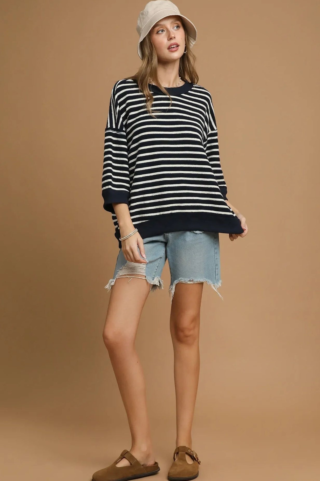 Navy & Ivory Striped Knit Pullover Sweater