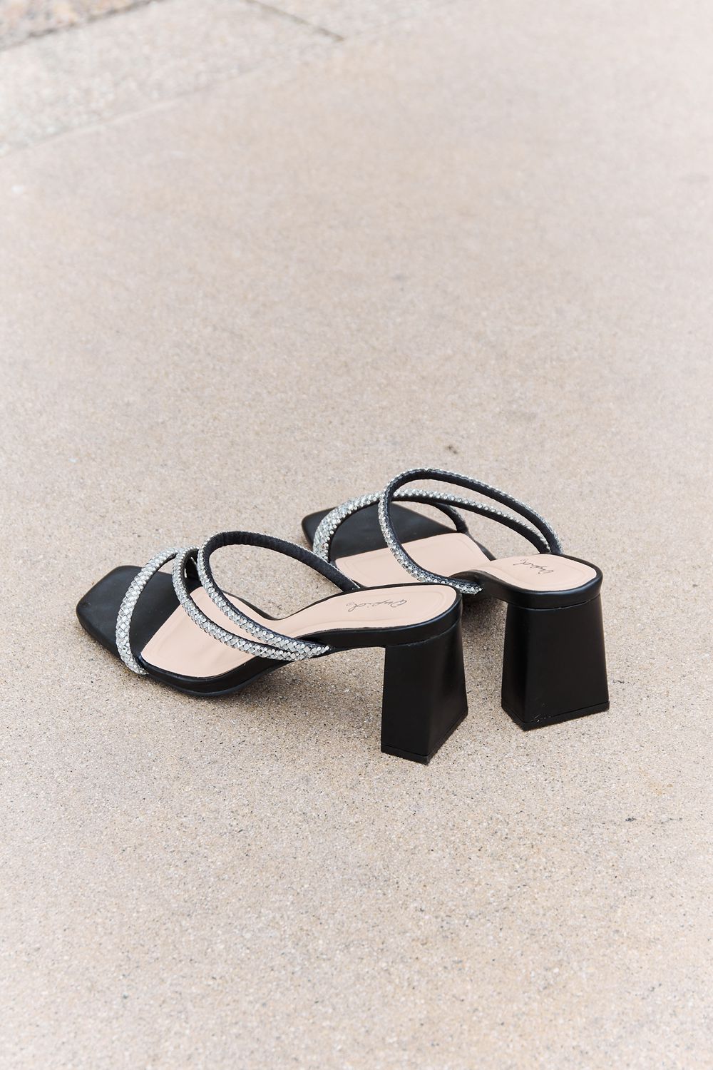 Rhinestone Black Strappy Heels