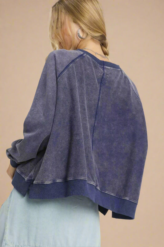 Faded Navy Mineral Wash Pullover Sweatshirt