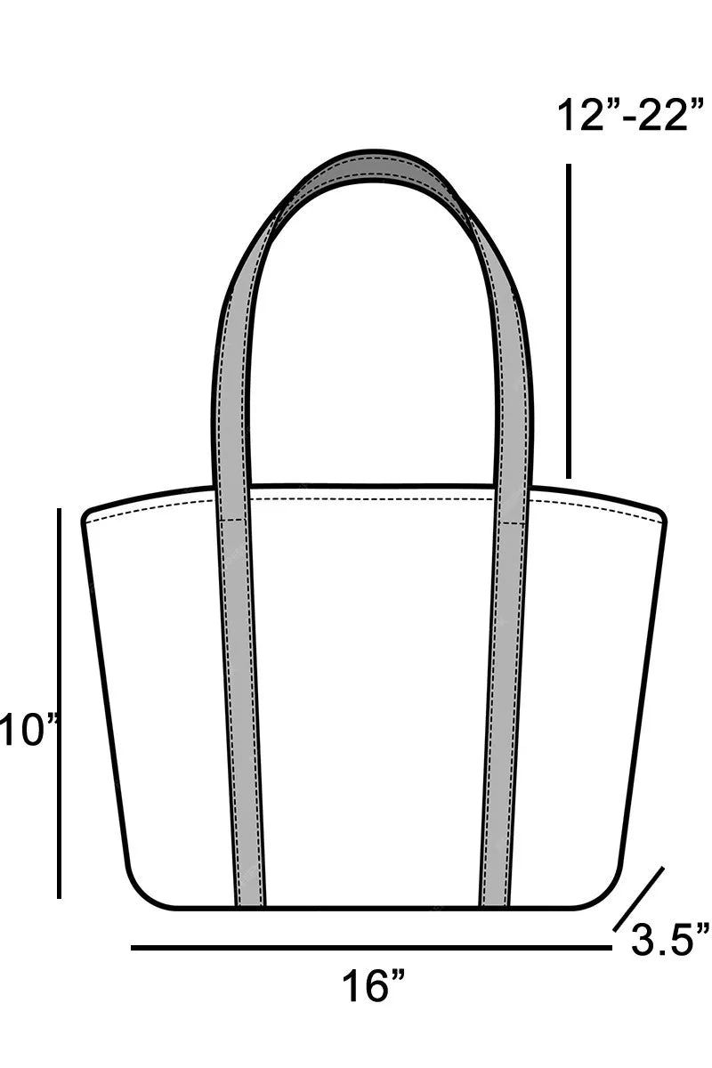 Measurement chart of a tote bag with dimensions labeled