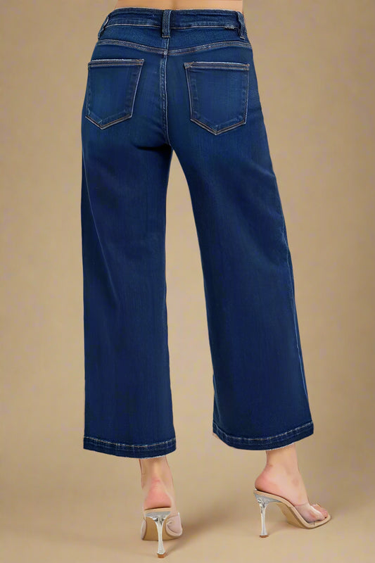 Dark Wash Wide Leg Cropped Jeans
