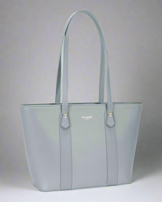 Gray handbag with handles on a light gray background