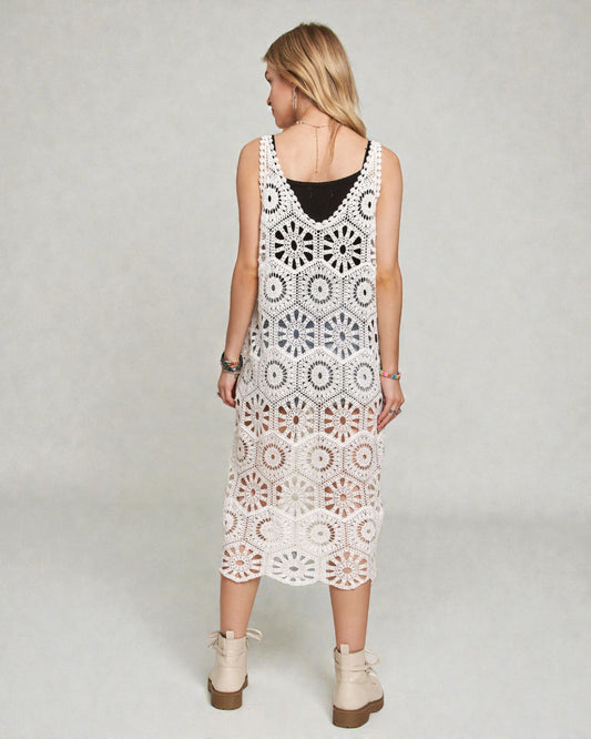 Ivory Crochet Sleeveless Midi Dress