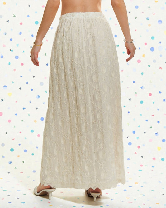 Ivory Embroidered Lace Maxi Skirt