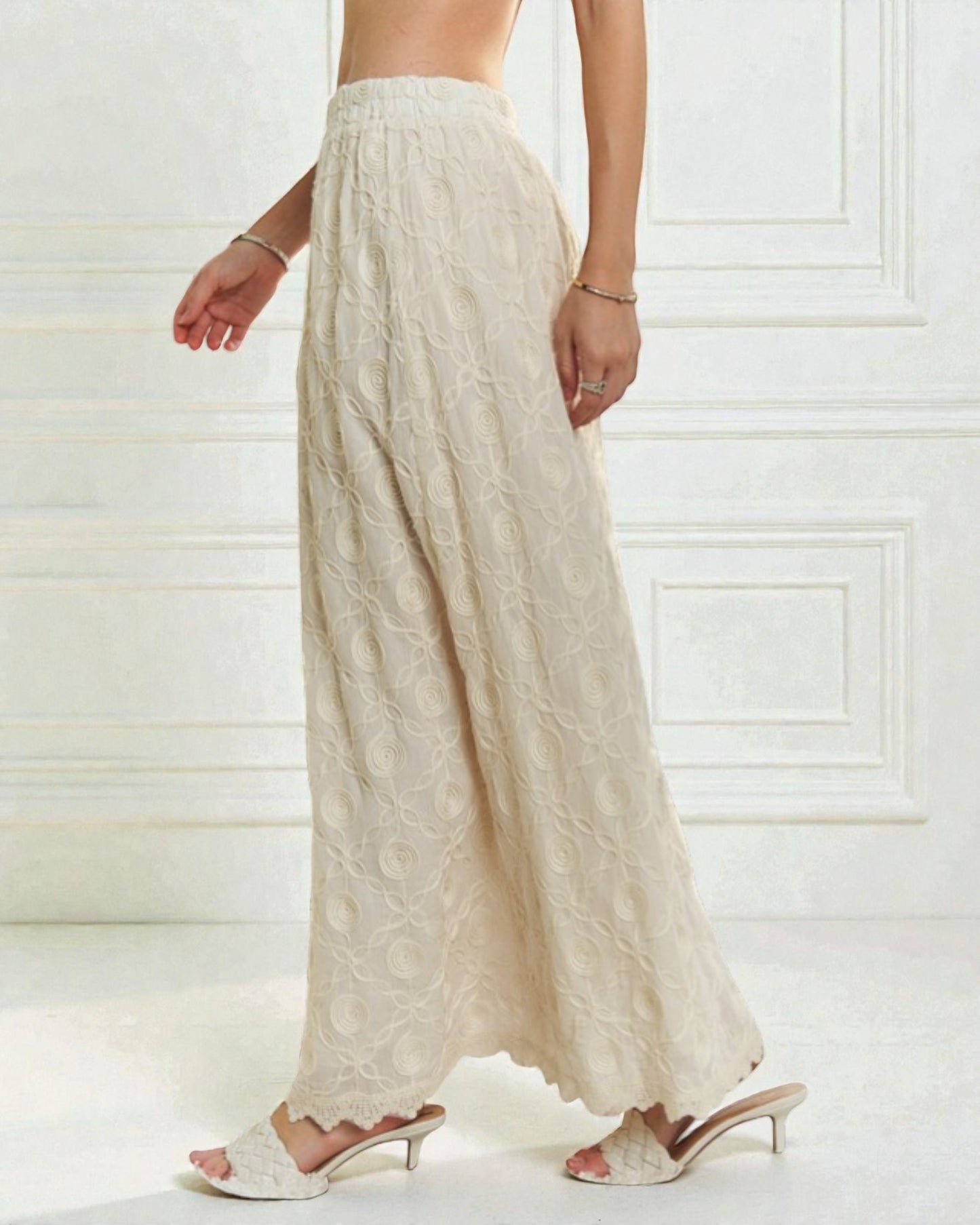 Ivory Embroidered Lace Maxi Skirt