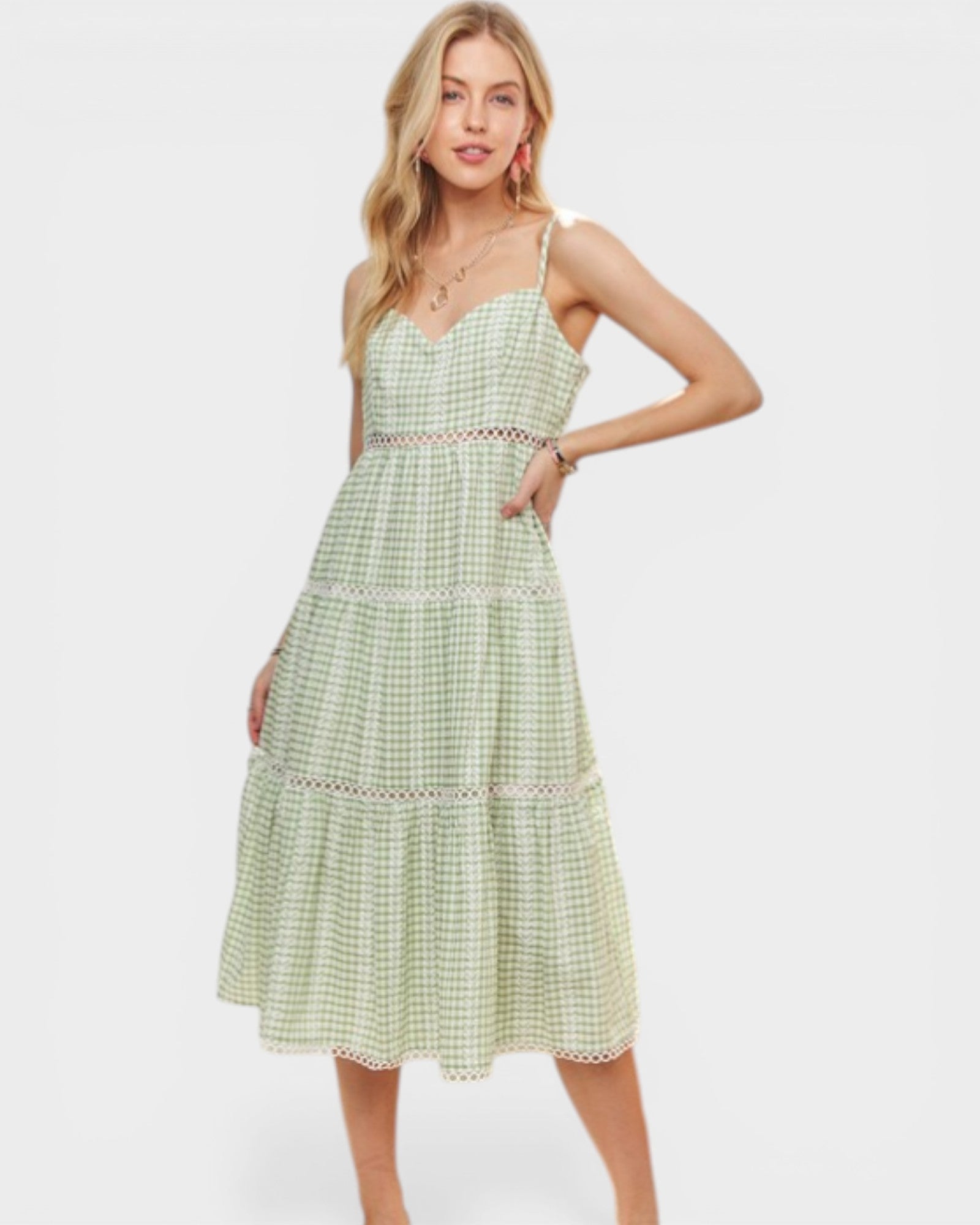 ADORA Sage & Cream Gingham Midi Dress – Beach Rose Co