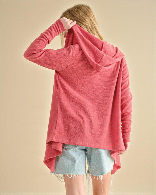 Cardigan thermique ouvert à capuche en rose