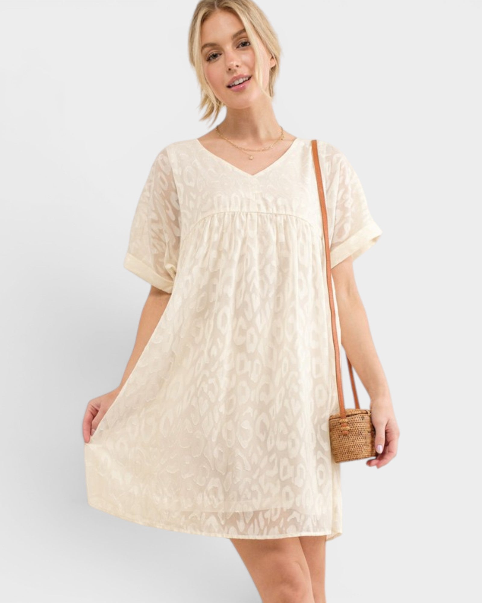 AND THE WHY Ivory Animal Print Mini Dress Ivory / M