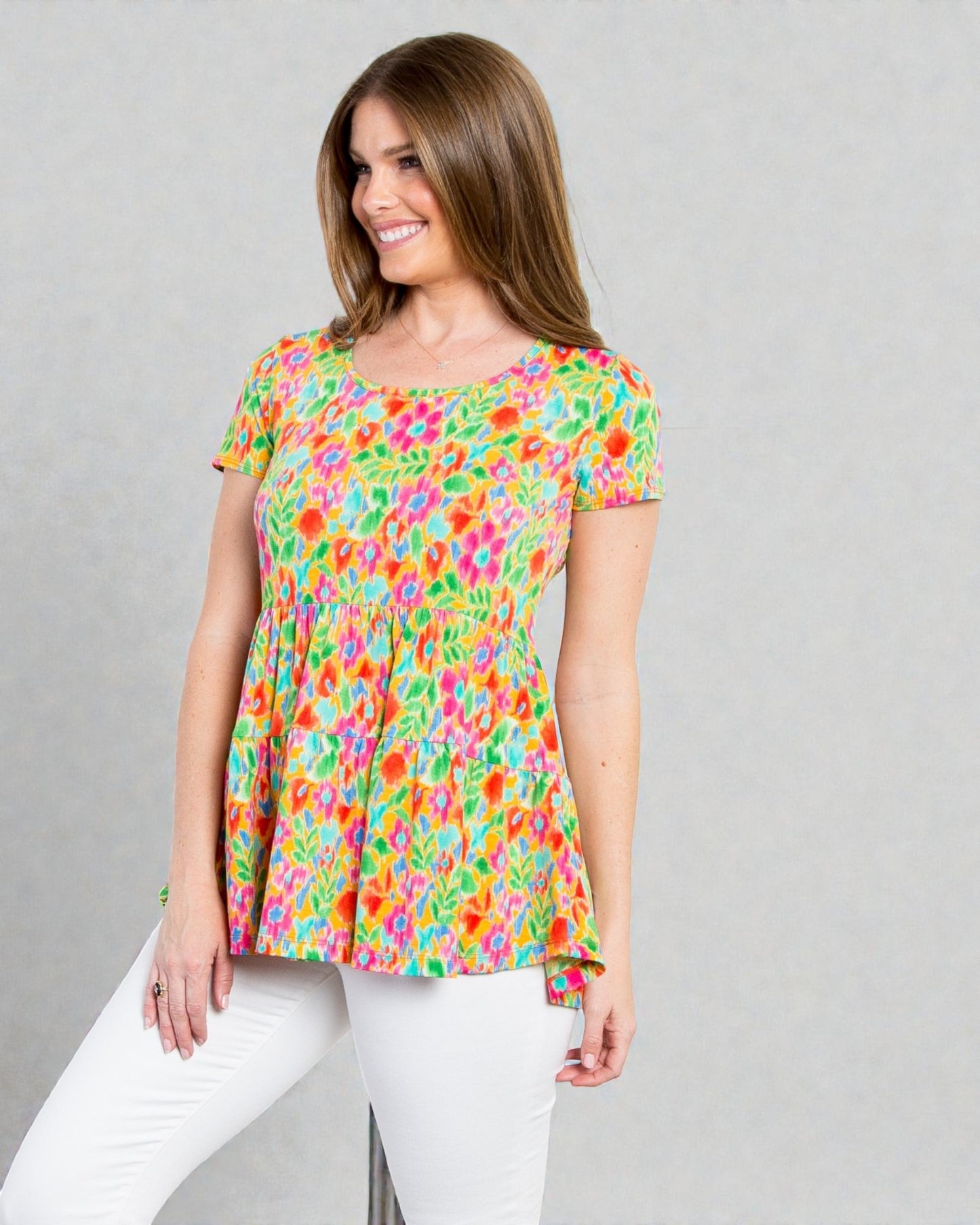 Coral & Aqua Watercolor Floral Babydoll Top