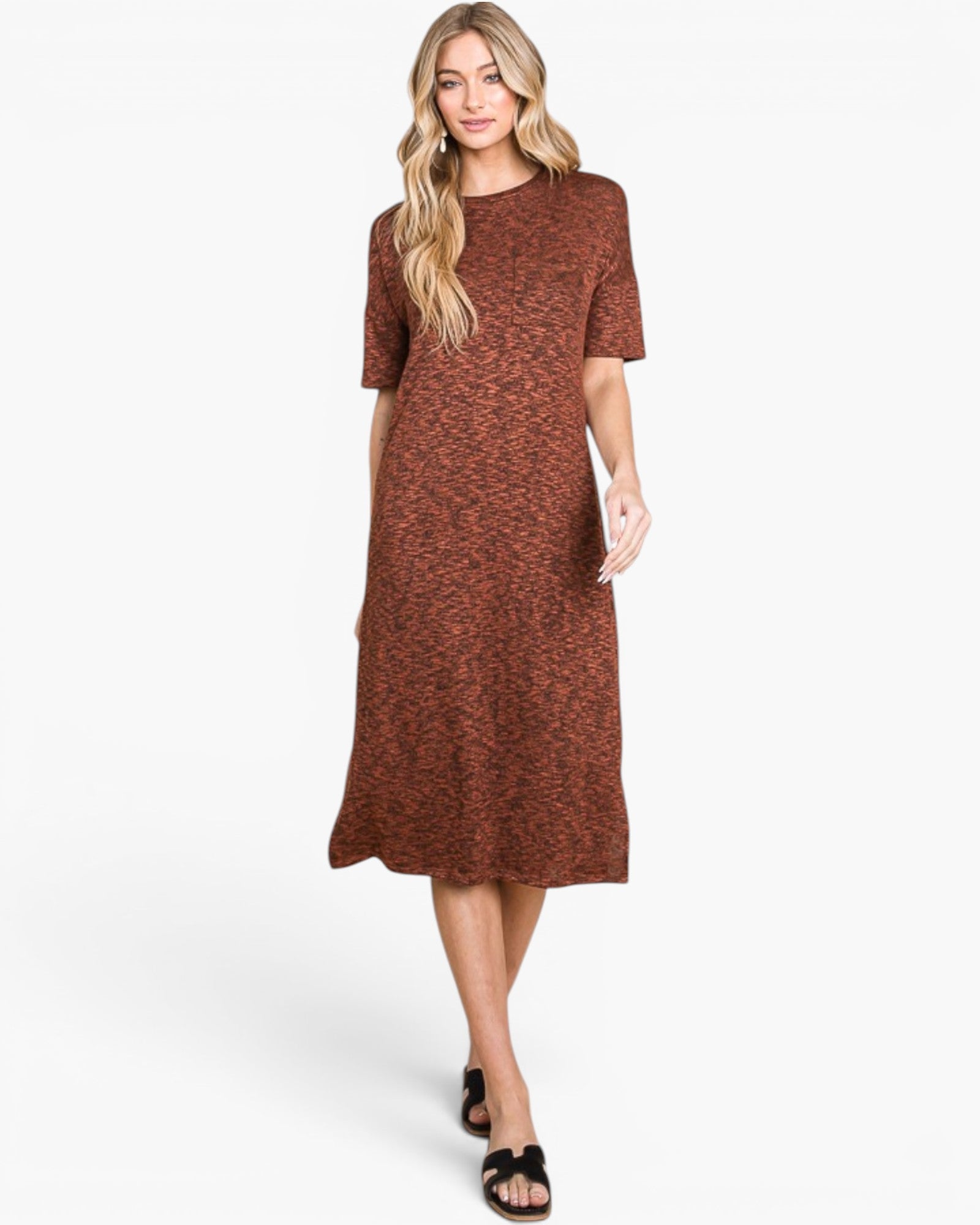 BOMBOM Rust Short Sleeve Midi T-Shirt Dress Rust / M