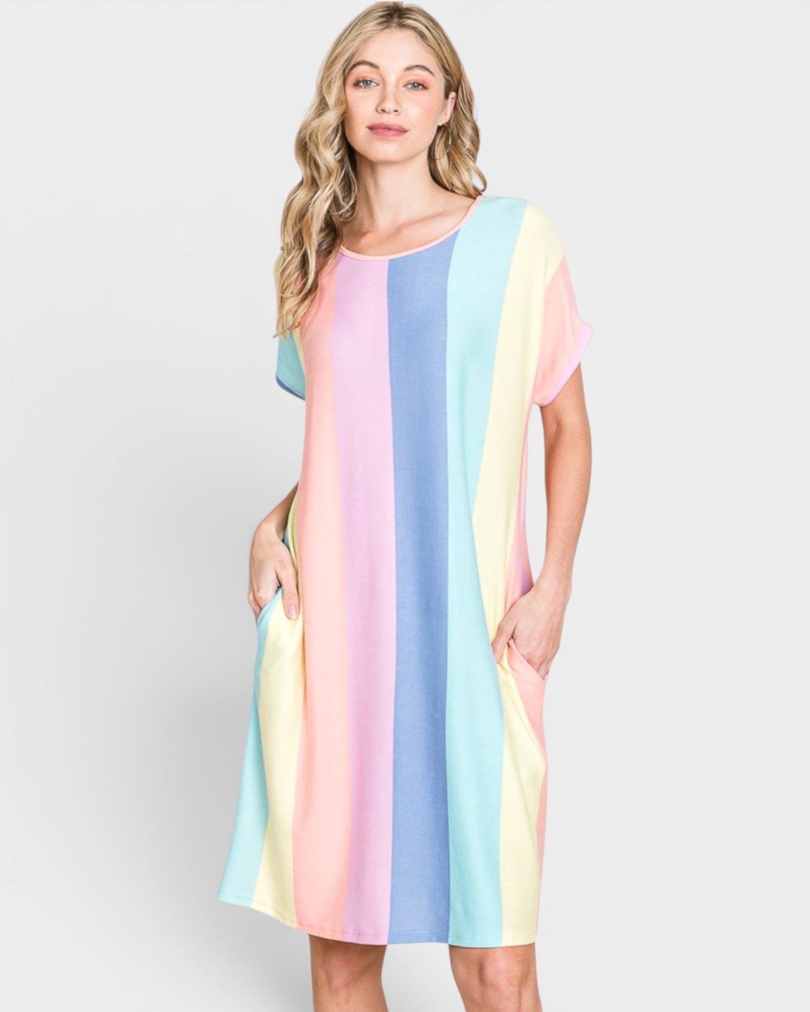 BOMBOM Pastel Stripe T-Shirt Dress Pastel Stripe / S