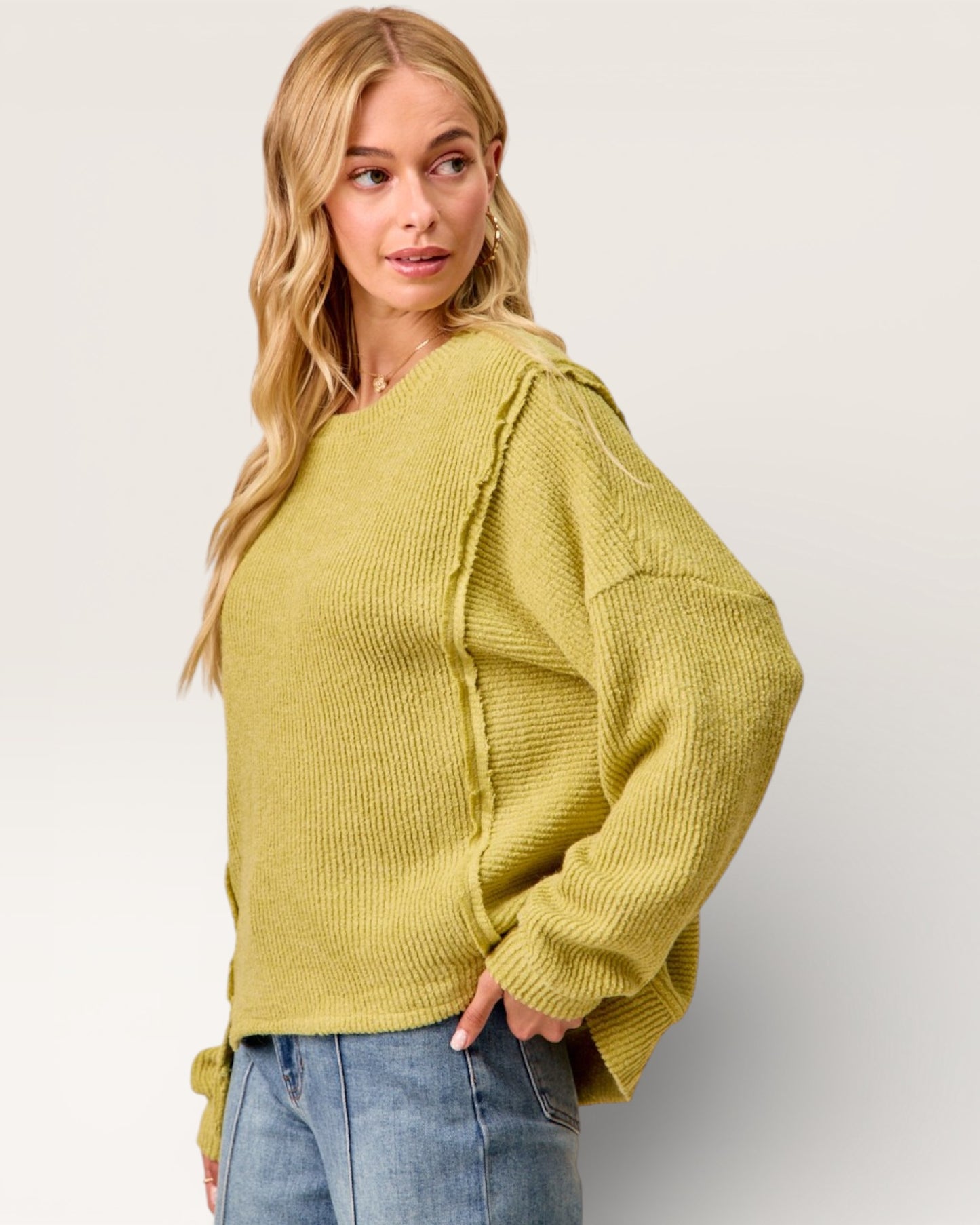 Chartreuse Waffle Knit Crewneck Sweater