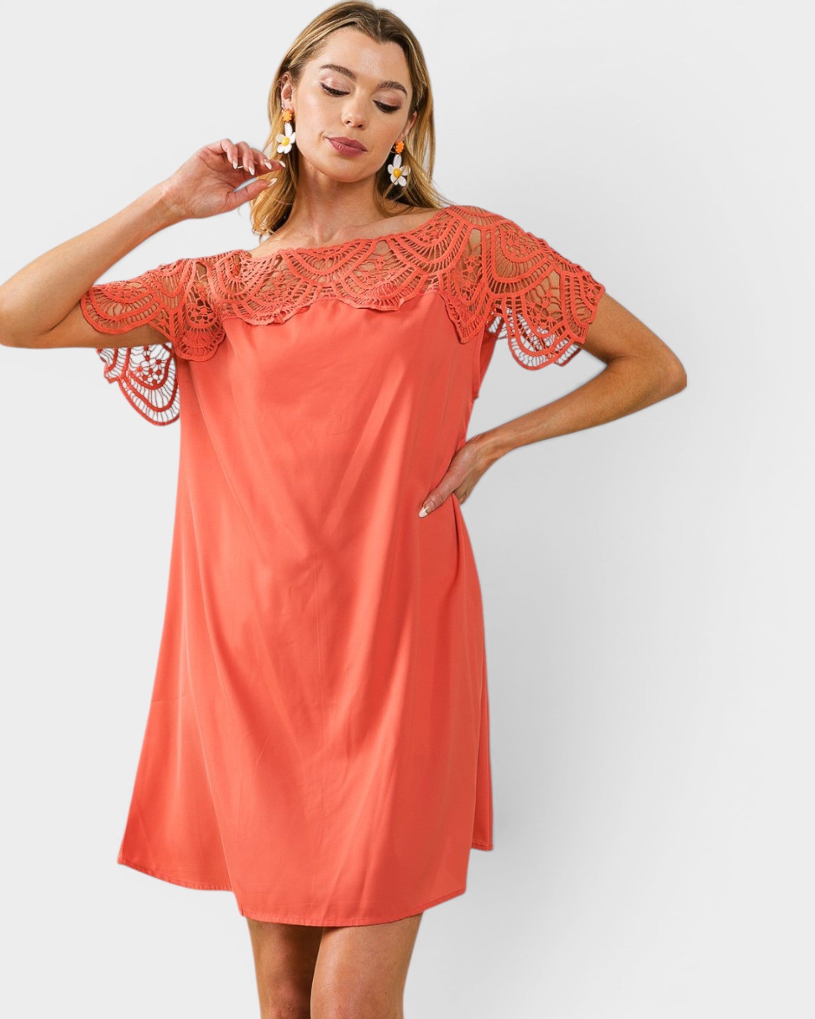 BIBI Coral Crochet Yoke Mini Dress