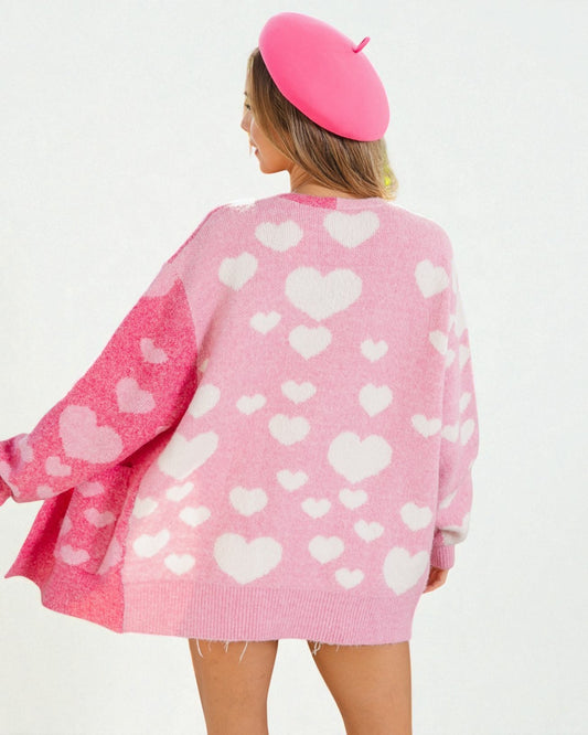 Pink & Fuchsia Heart Knit Cardigan