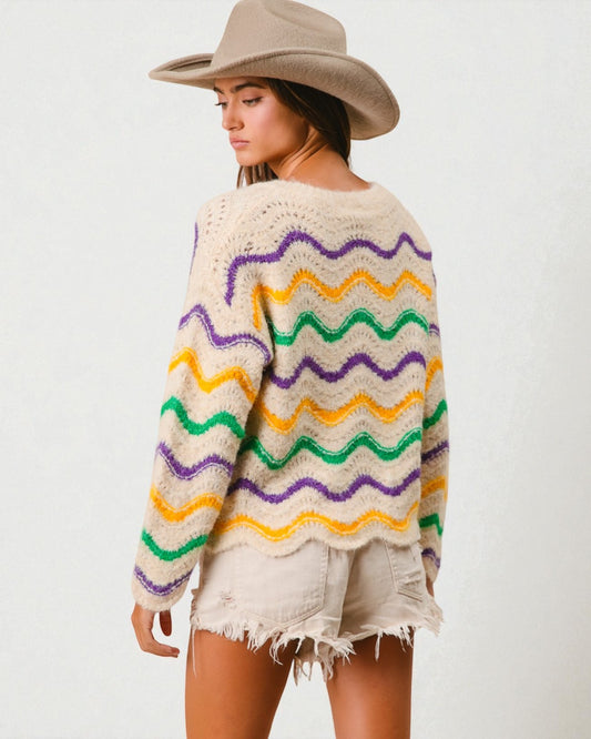 Cream Multi Wave Knit Sweater