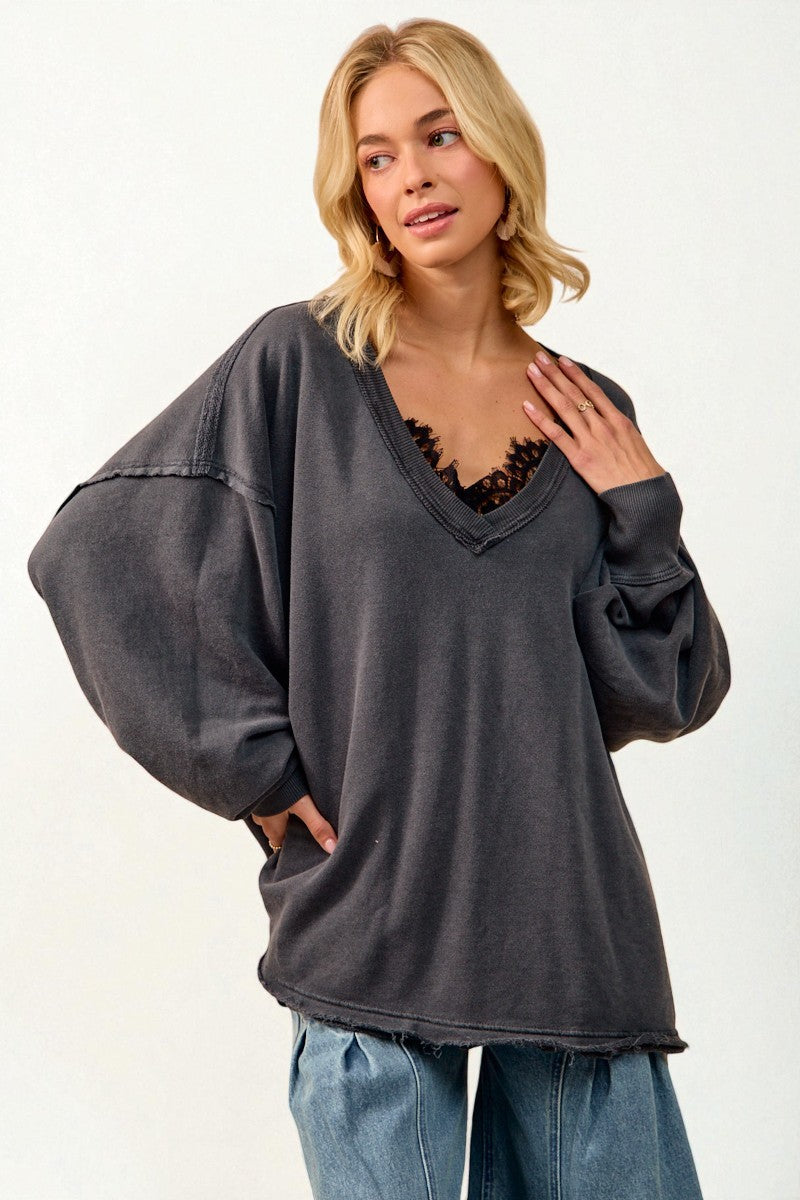 Charcoal V-Neck Oversized Sweatshirt