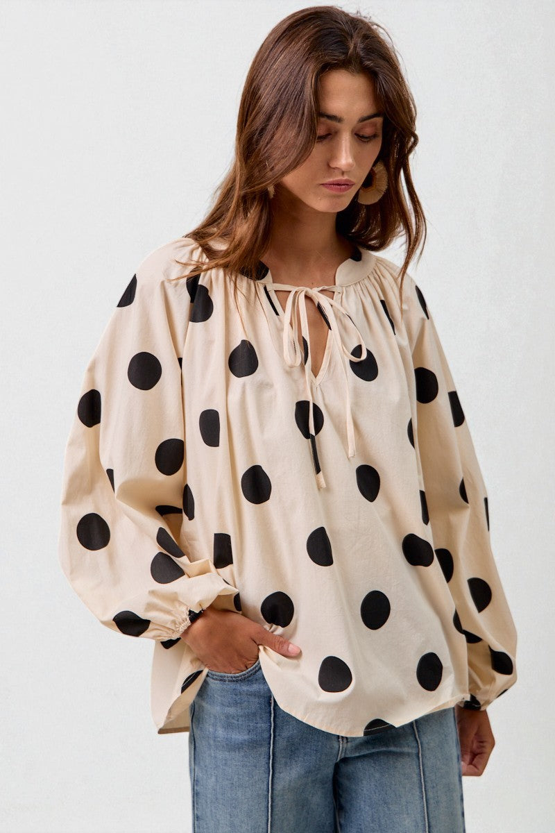 Ivory & Black Polka Dot Peasant Blouse