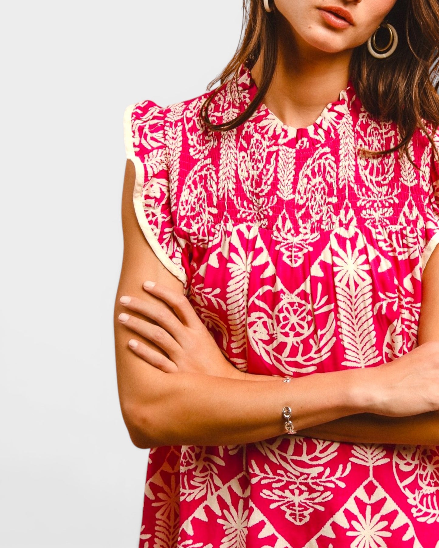 Pink Printed Ruffle Sleeve Blouse