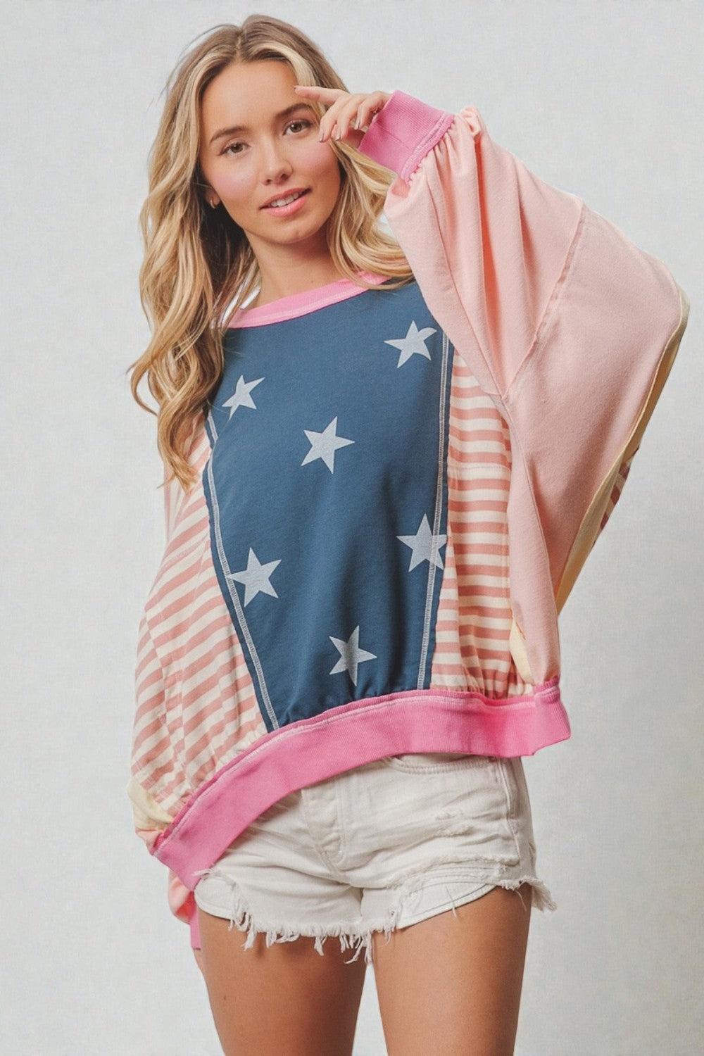 Pink Multi Star Patchwork Sweatshirt