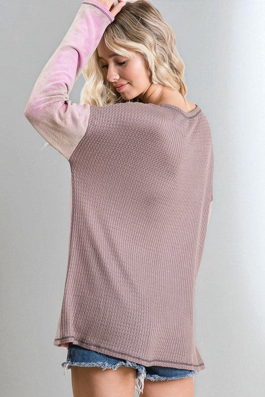 Mauve Tie-Dye Patchwork Long Sleeve Top
