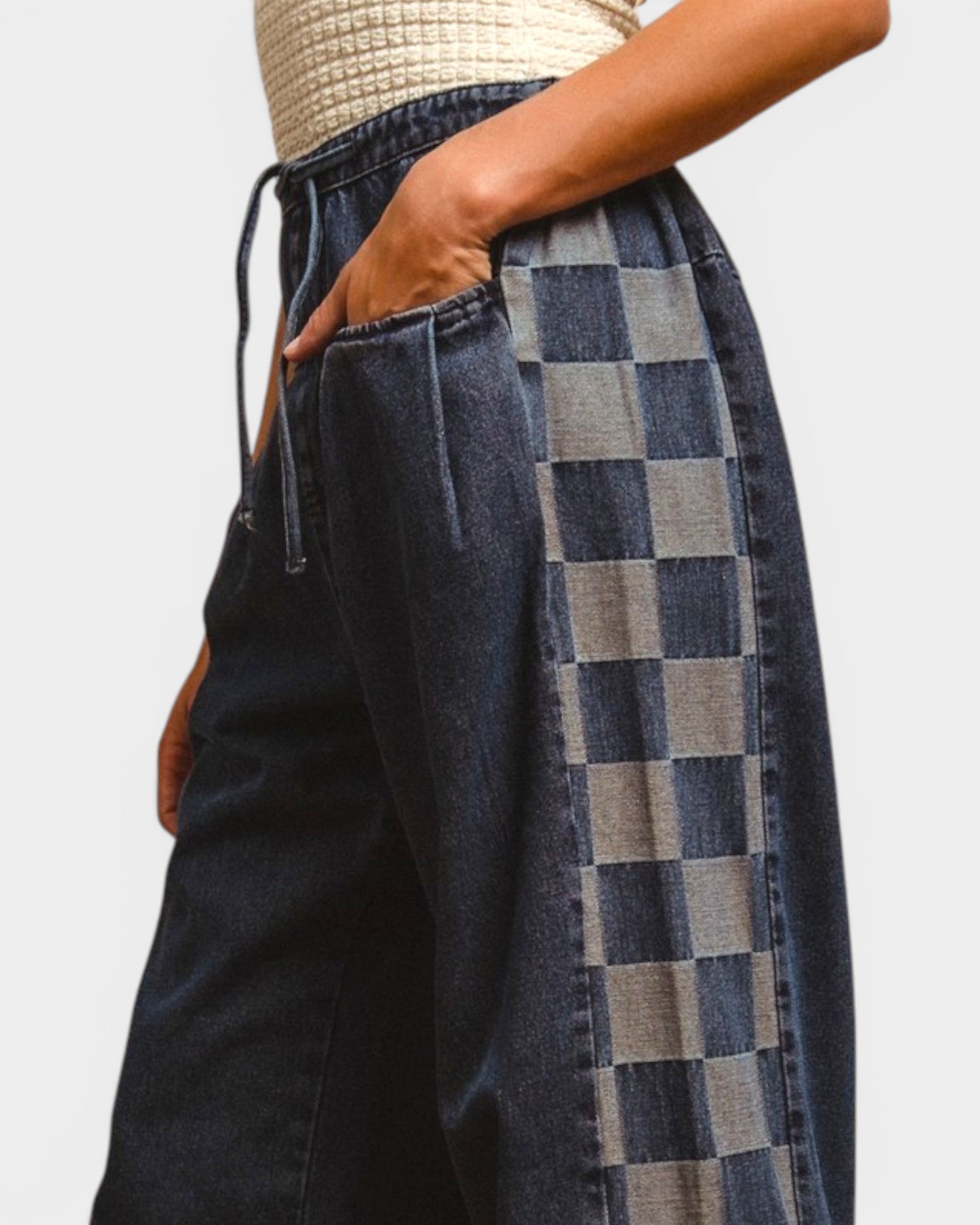 Dark Wash Checkered Side Panel Jeans