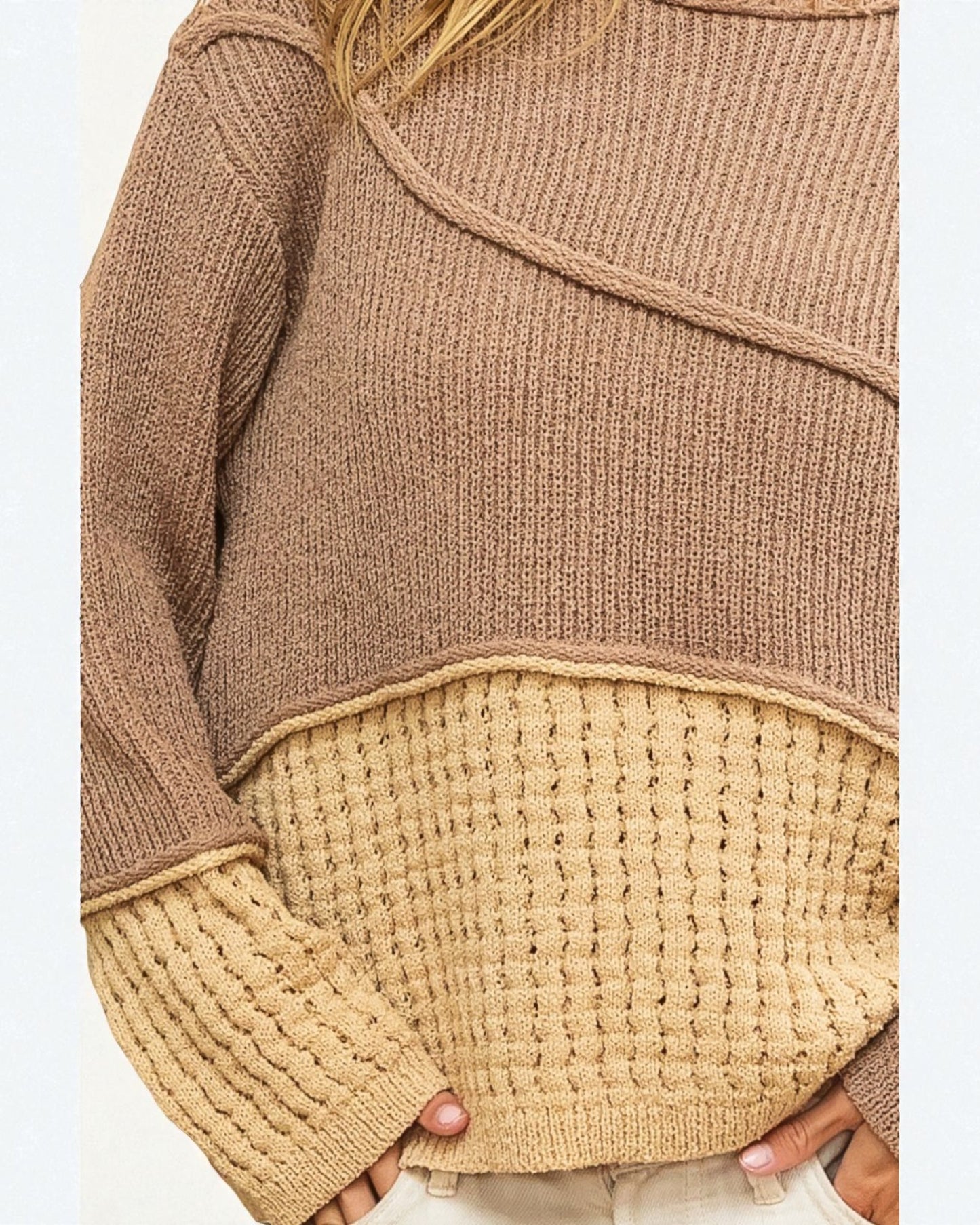 Mocha & Camel Textured Knit Sweater