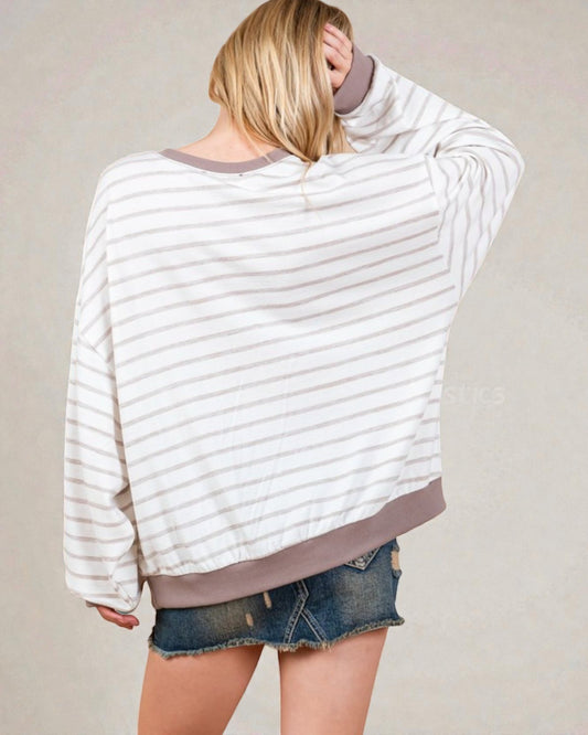 Taupe & Mocha Striped Pullover