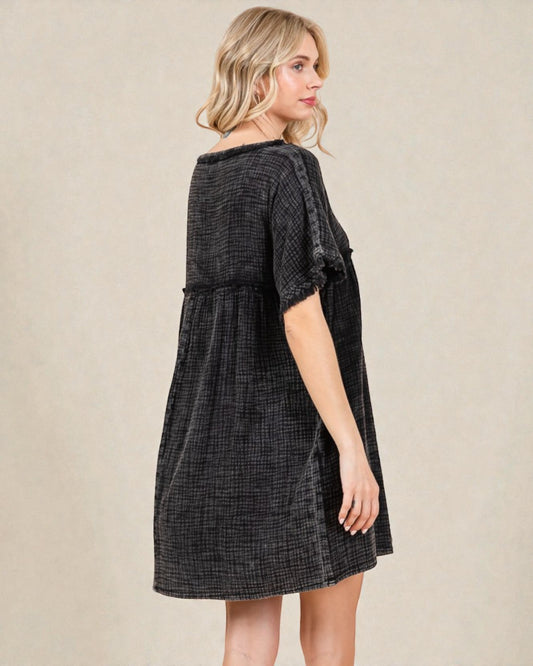 Black Cotton Gauze Mini Dress