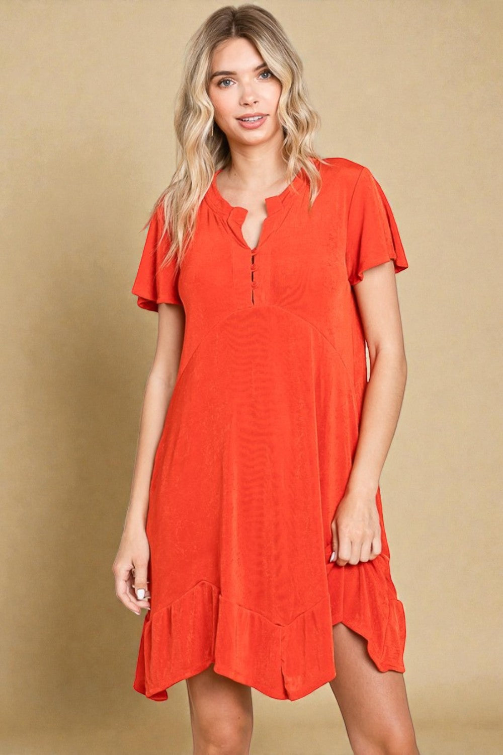 Coral Red Short Sleeve Mini Dress