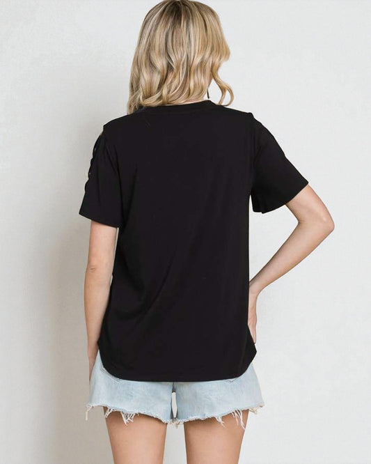 Black Lattice Cutout Sleeve Top