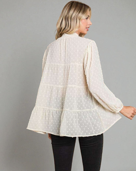 Ivory Swiss Dot Smocked Blouse