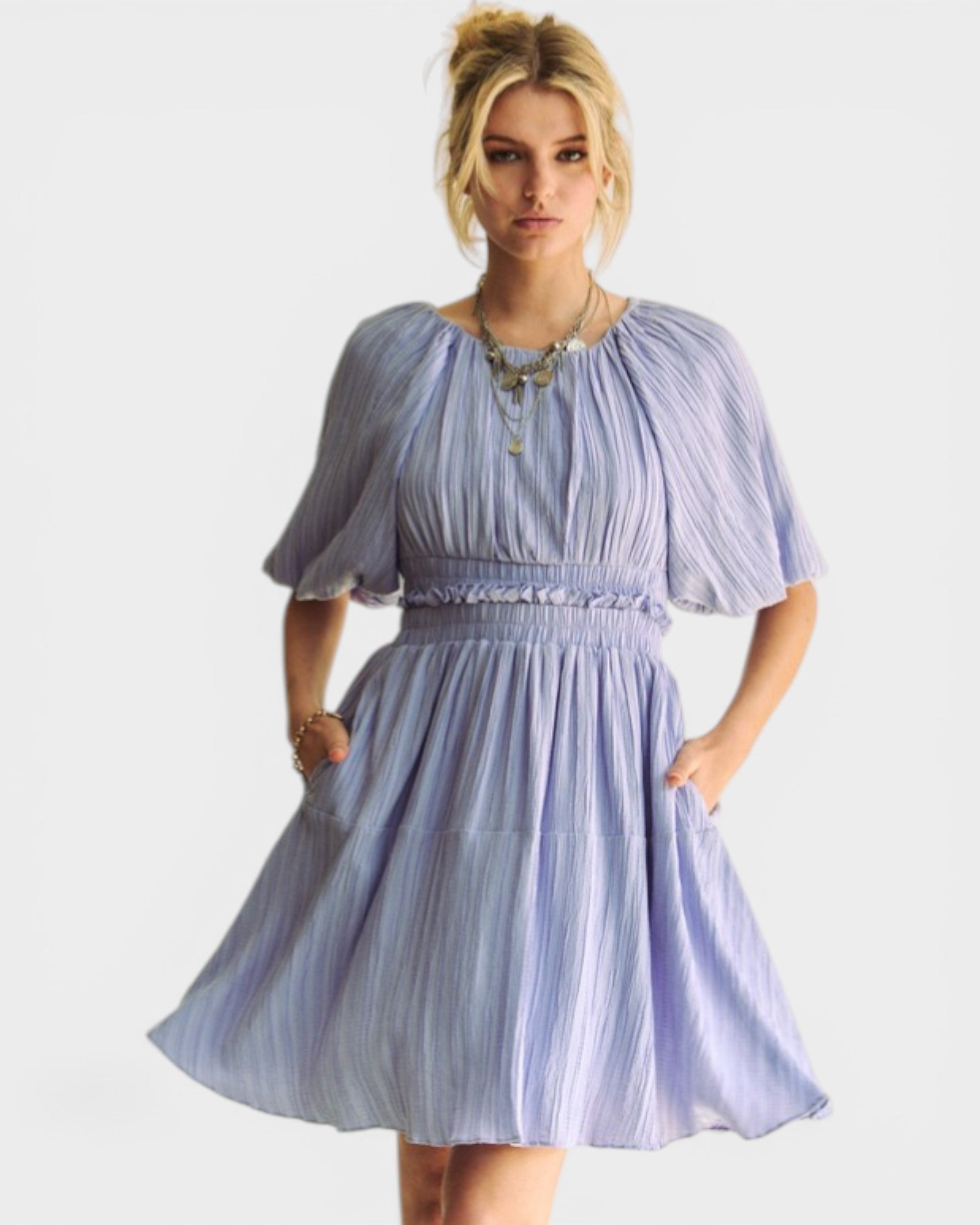 DAVI & DANI Periwinkle Pleated Mini Dress Periwinkle / S