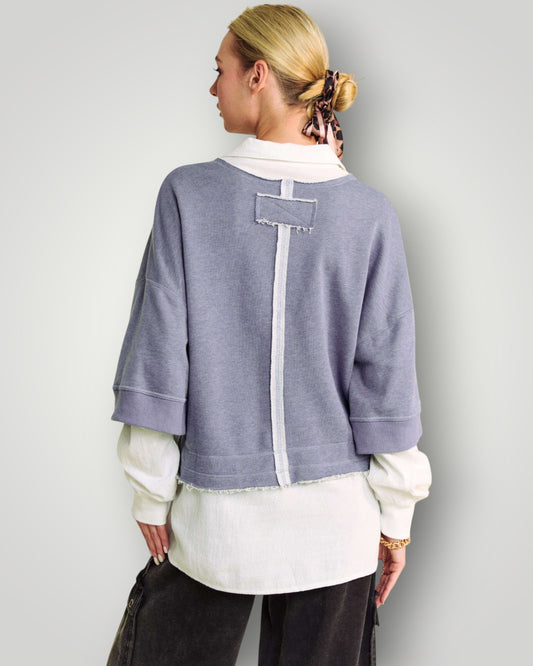 Denim Blue Layered Button Front Top