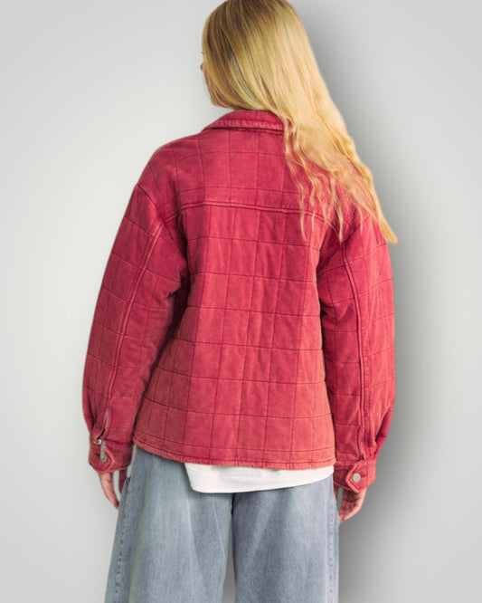 Brick Red Quilted Button Down Shacket