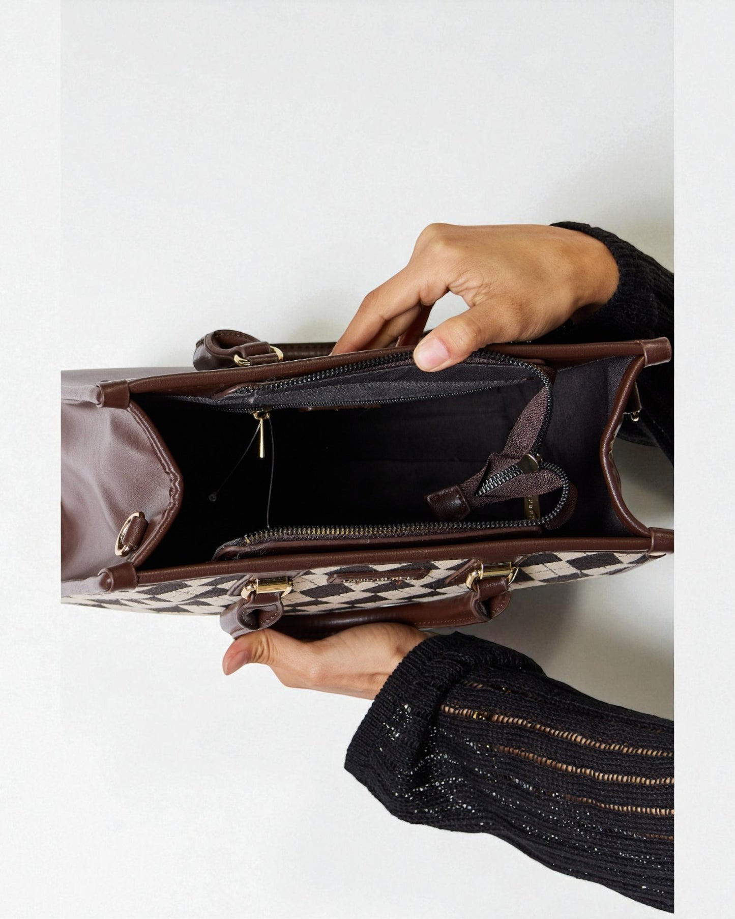 Vegan Leather Argyle Tote Handbag