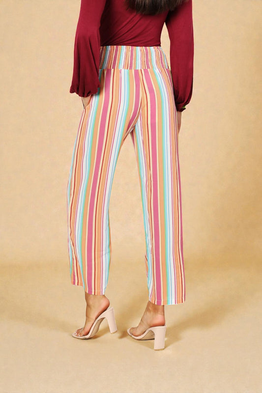 Multi Stripe Smocked Waist Wide Leg Pants
