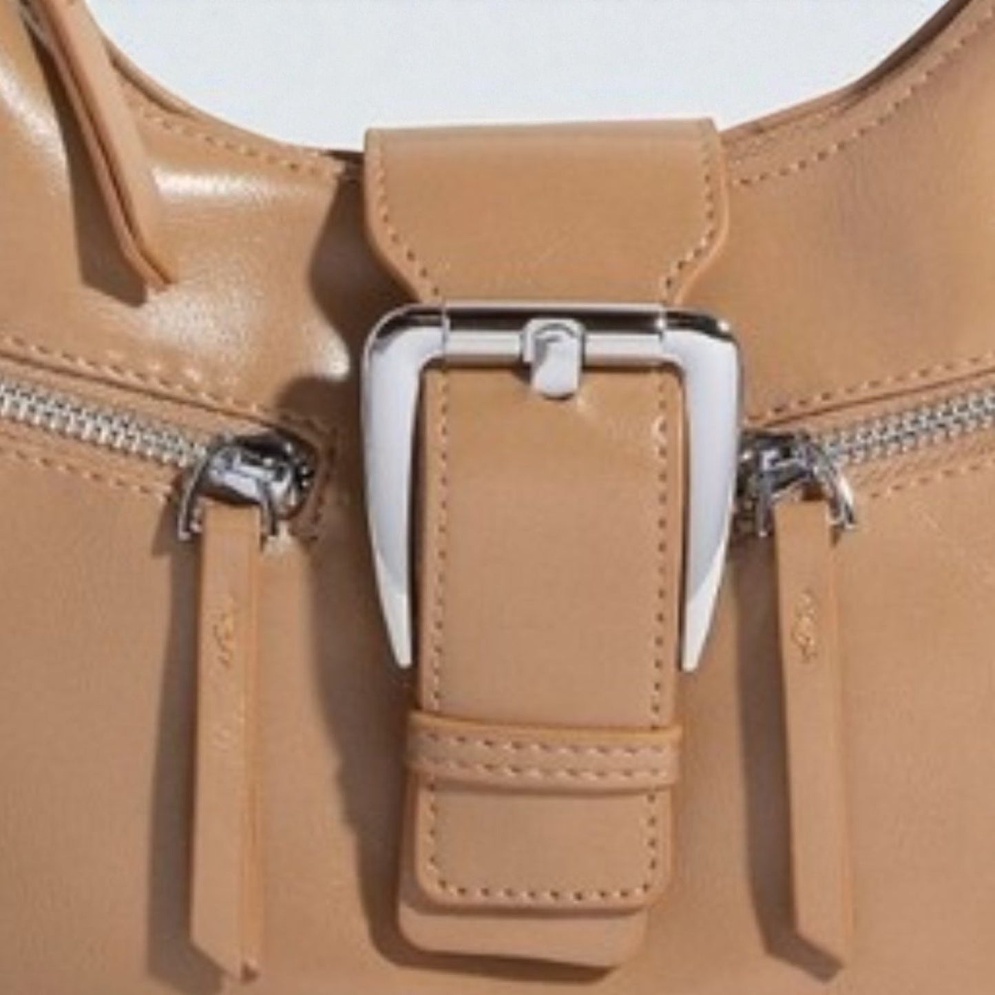 Tan Vegan Leather Buckle Strap Shoulder Bag