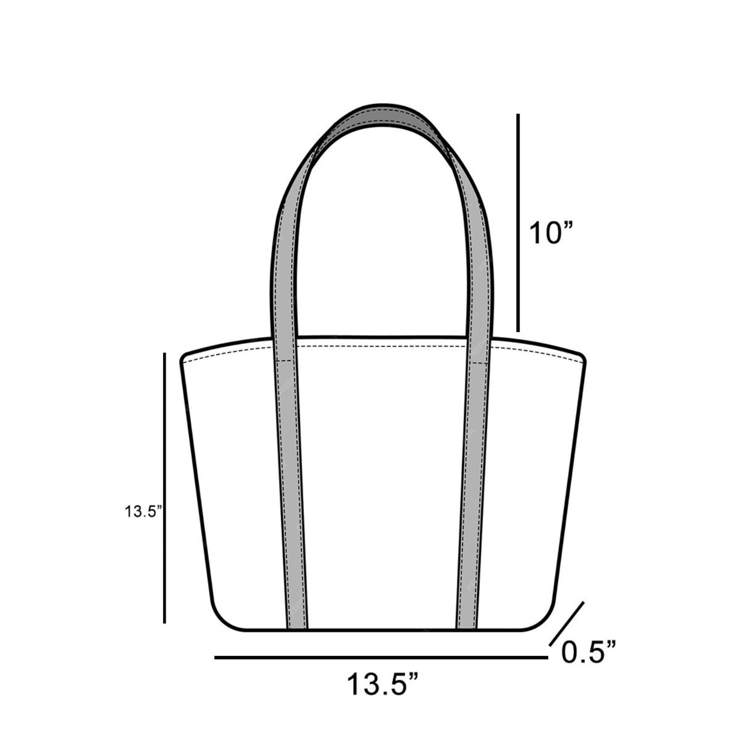 Measurement chart of a tote bag with dimensions labeled.