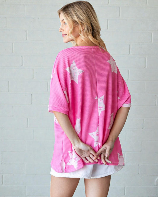 Bubblegum Star Waffle Knit Oversized Top