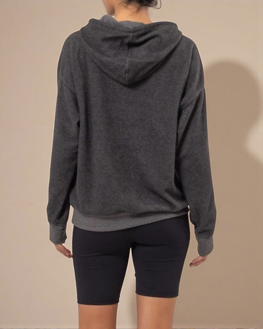 Sweat à capuche à manches longues brossé en anthracite