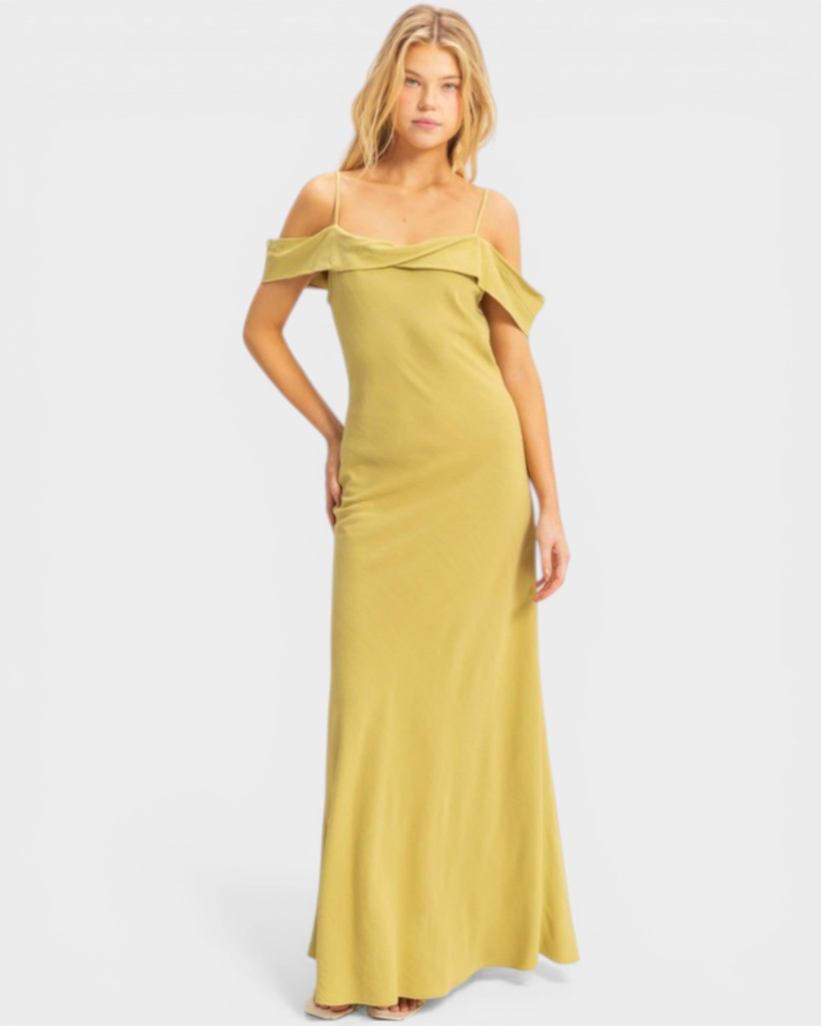 HYFVE Chartreuse Off Shoulder Maxi Dress  Beach Rose Co.