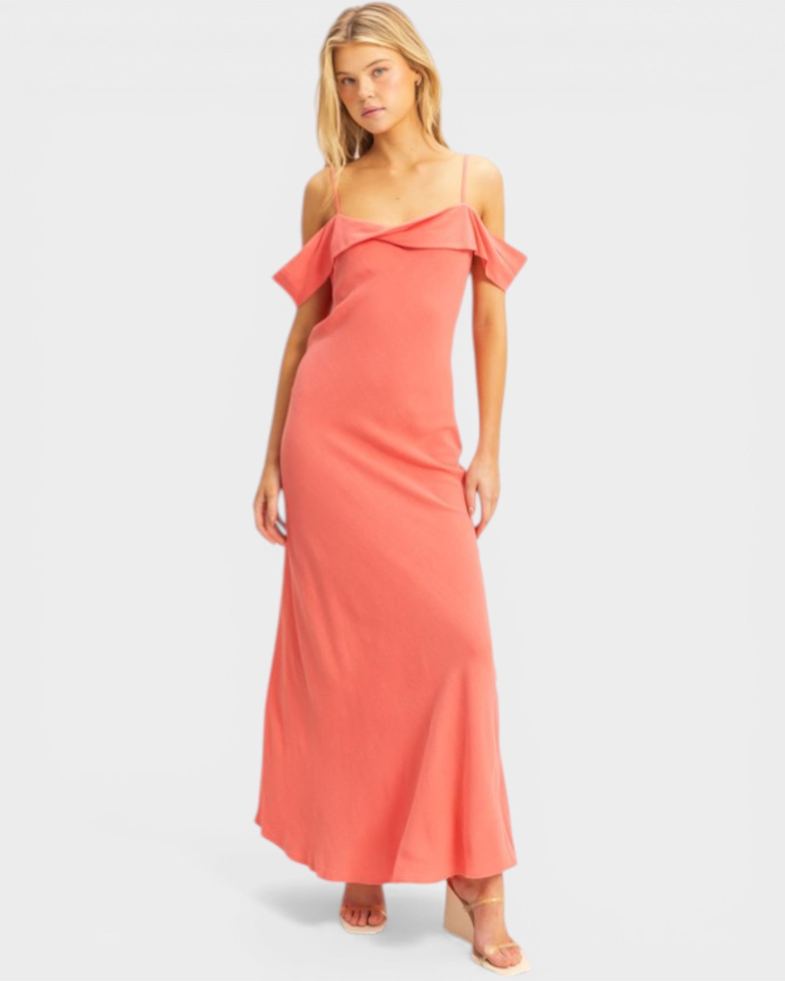 Coral Off Shoulder Maxi Dress Beach Rose Co. Coral Off Shoulder Maxi Dress Beach Rose Co.