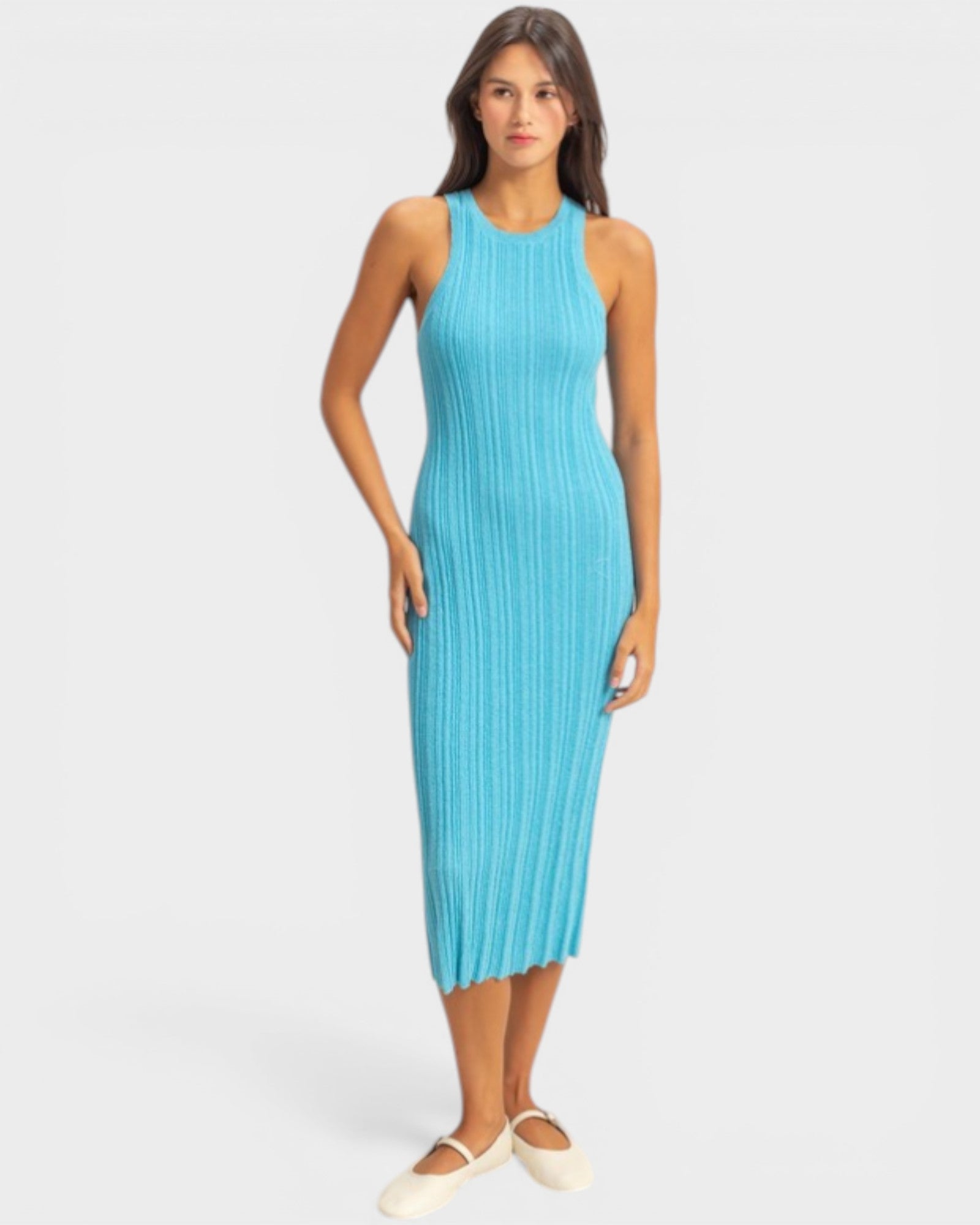 HYFVE Turquoise Ribbed Knit Midi Dress – Beach Rose Co
