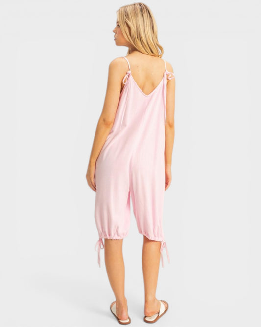 Light Pink Linen Blend Tie Strap Jumpsuit