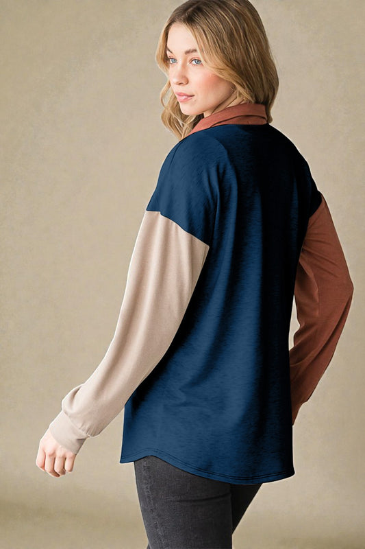 Taupe & Navy Colorblock Shirt