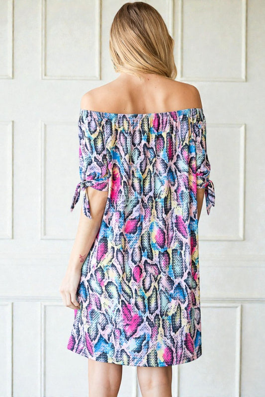 Multicolor Snake Print Off-Shoulder Mini Dress