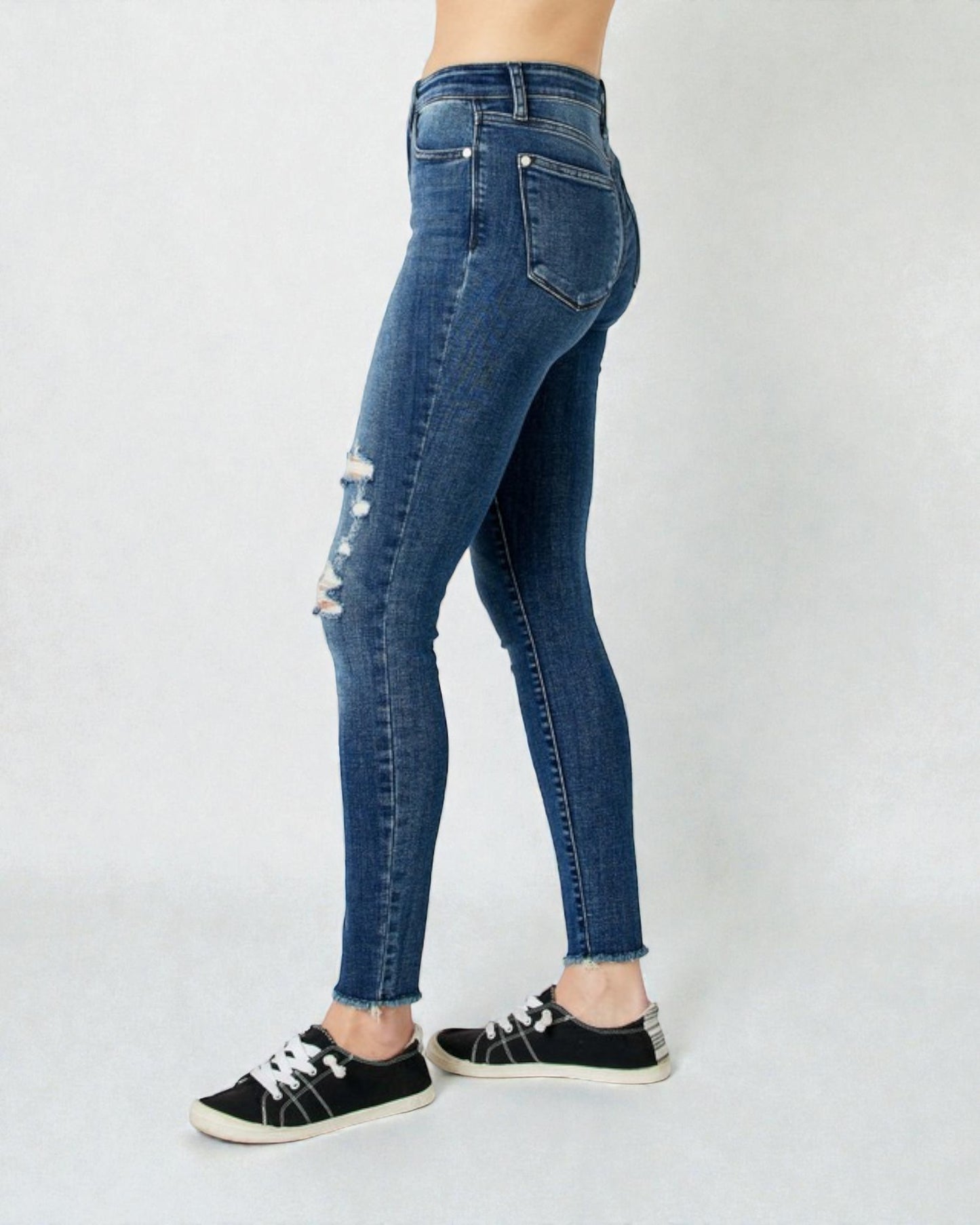 Dark Wash High Waist Distressed Skinny Jeans