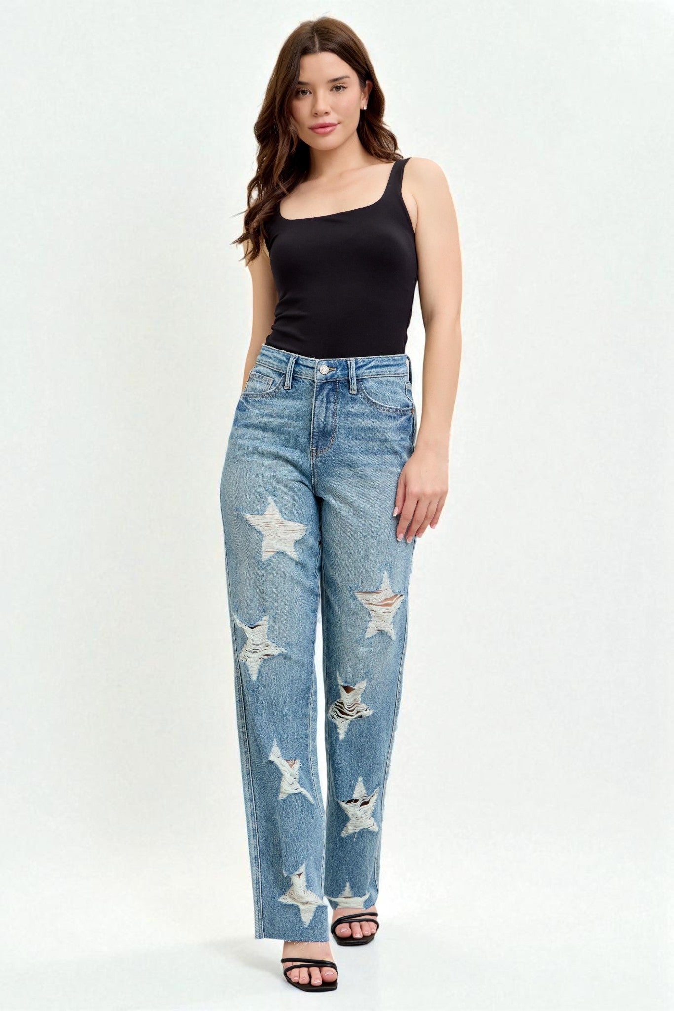 Light Wash Distressed Star Jeans