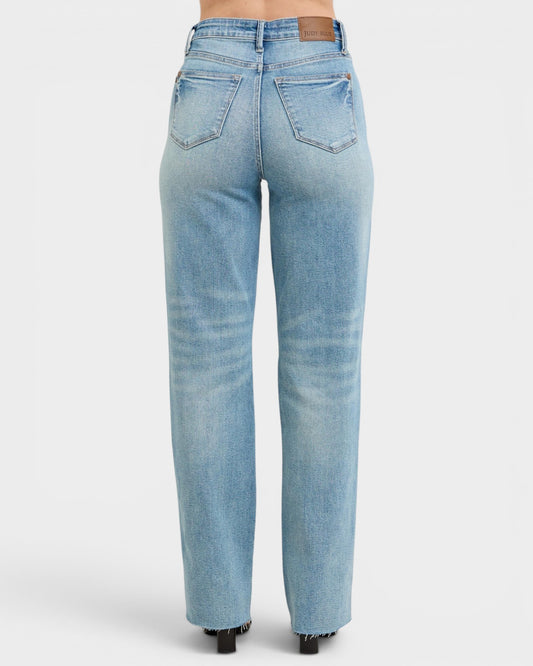Light blue jeans on a white background