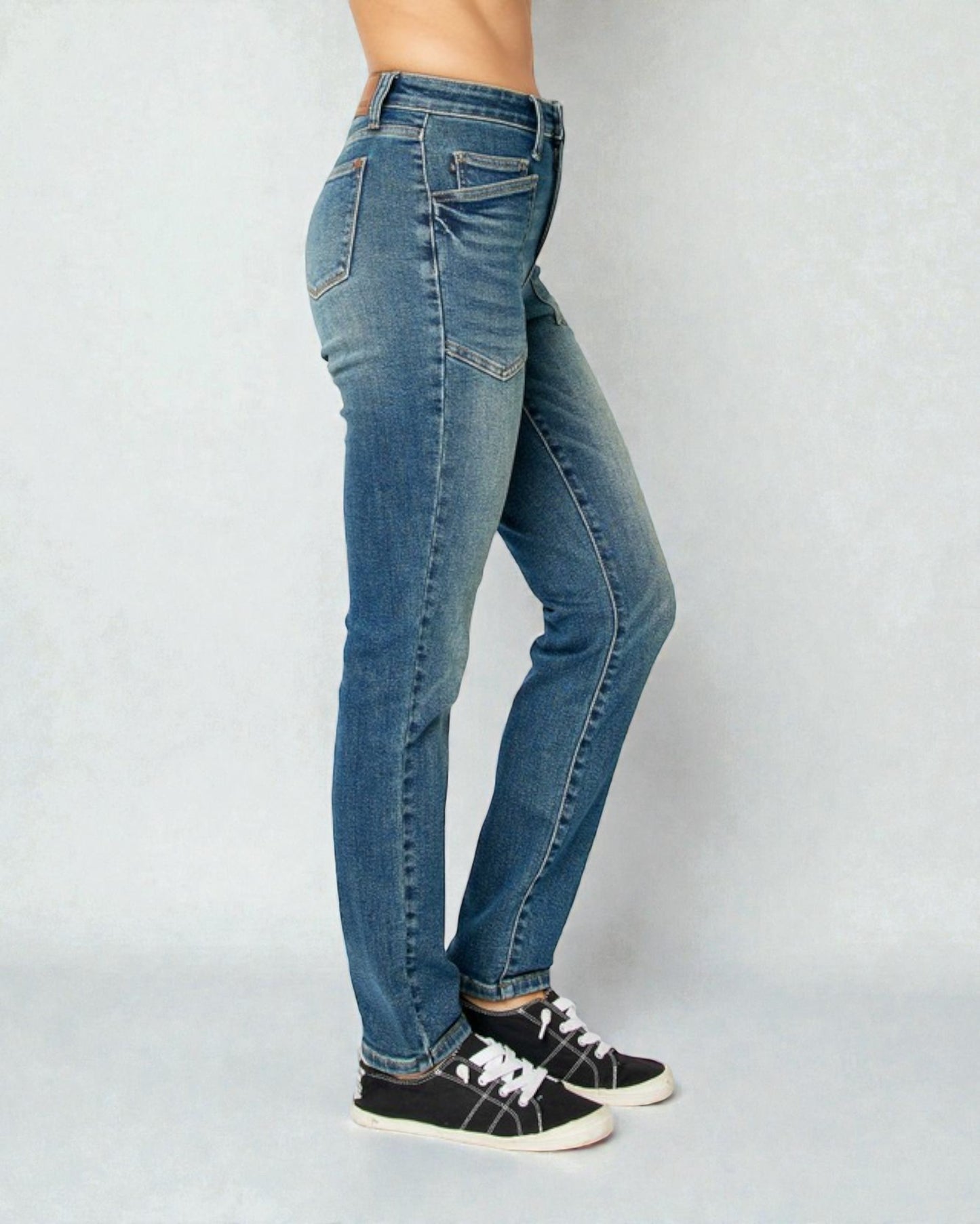 Medium Wash High Rise Patch Pocket Jeans